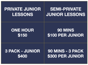 Mike Fay Golf Academy Junior Hourly Lesson Price List